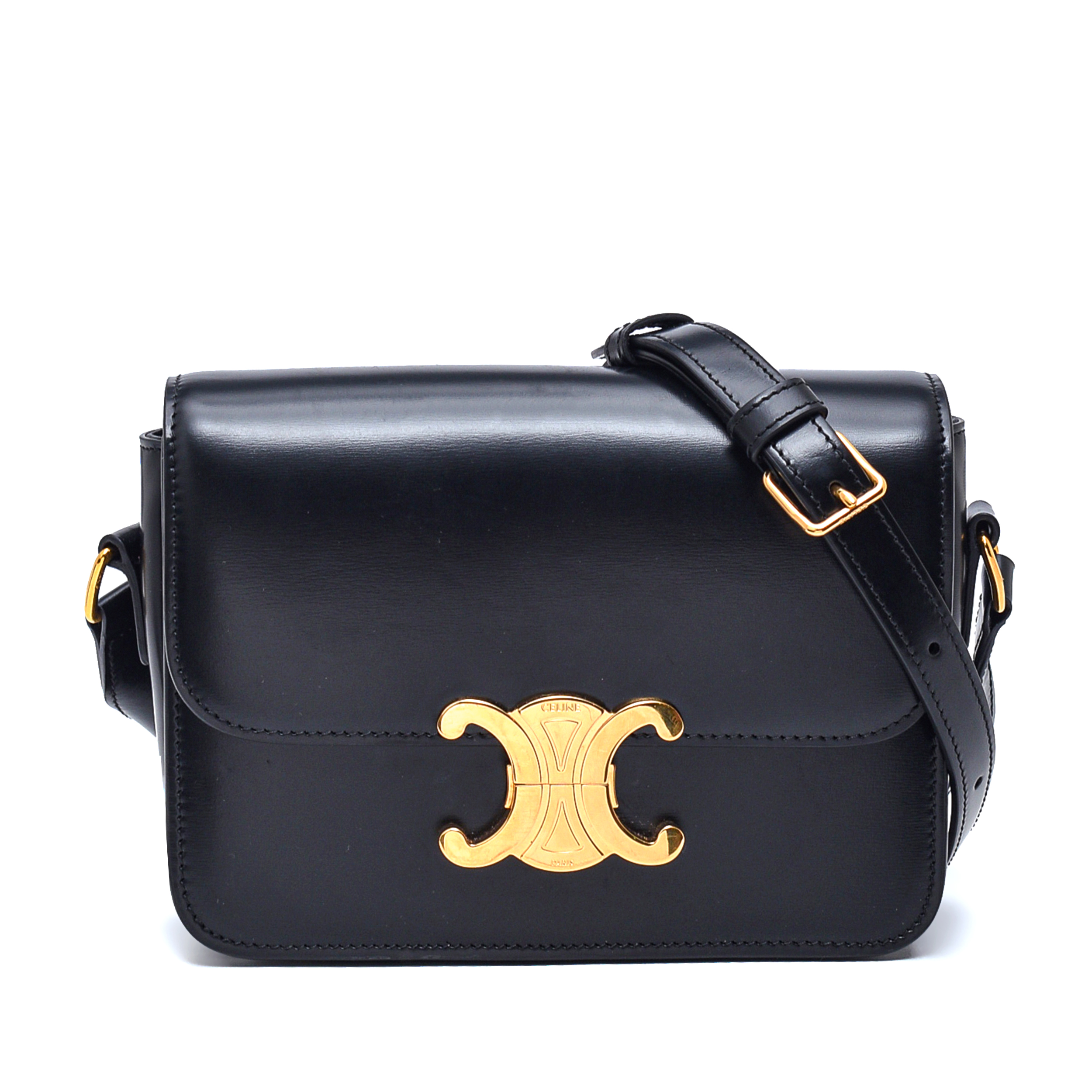 Celine - Black Shiny Leather Triomphe Box Bag